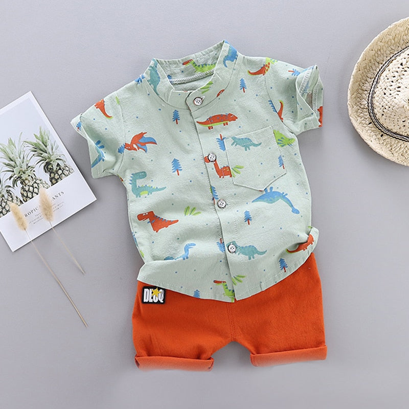 Dinosaur Print Short Sleeve Shirt + Pants