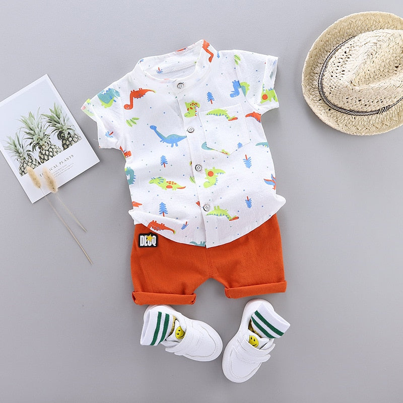 Dinosaur Print Short Sleeve Shirt + Pants