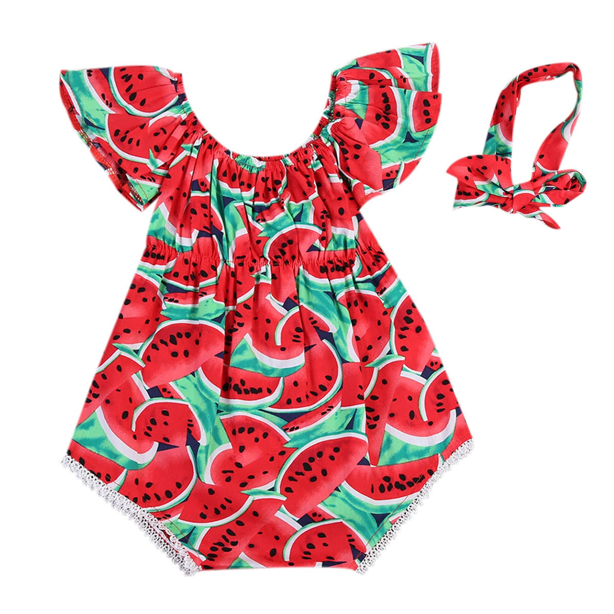 Watermelon Print Sleeve Bodysuit + Headband