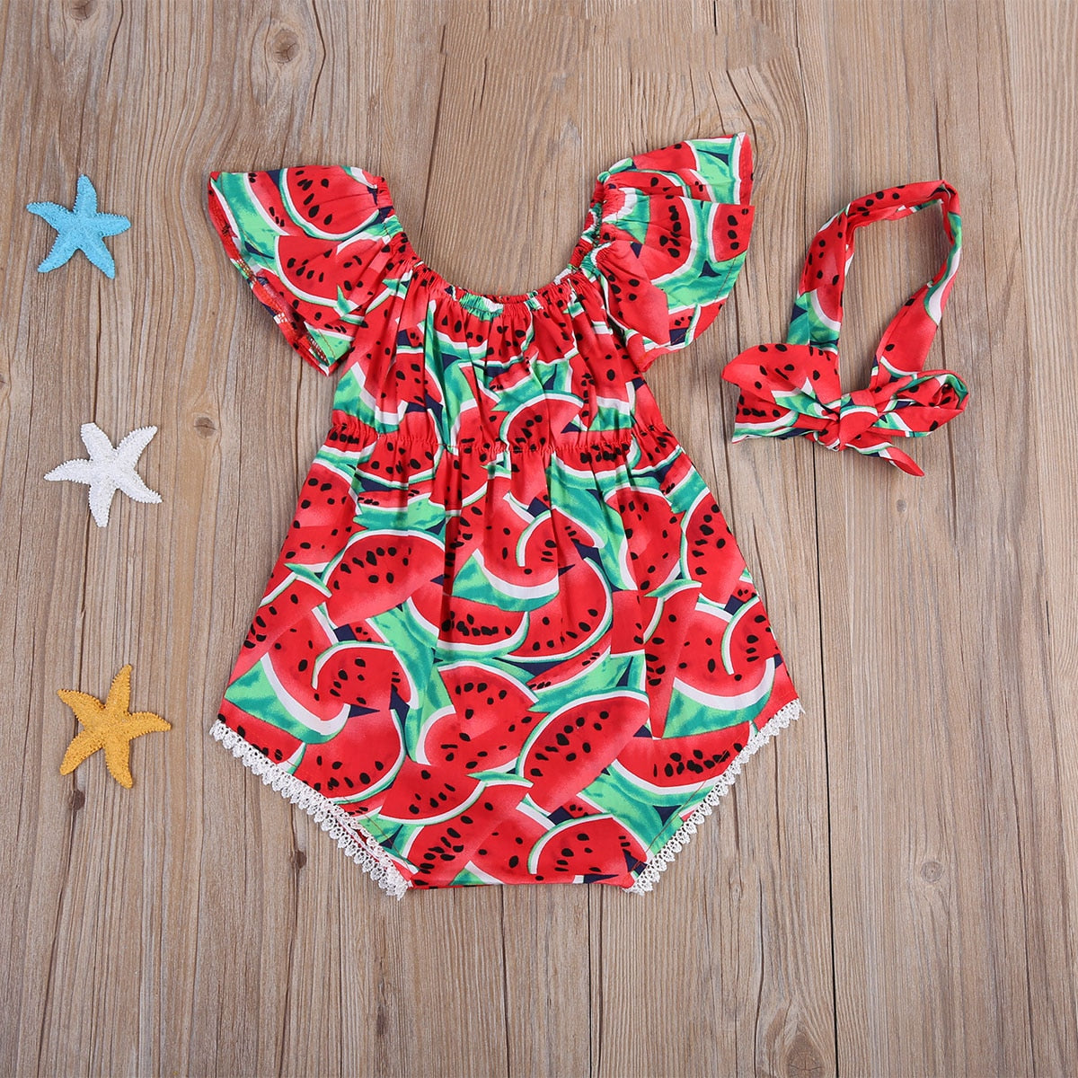 Watermelon Print Sleeve Bodysuit + Headband