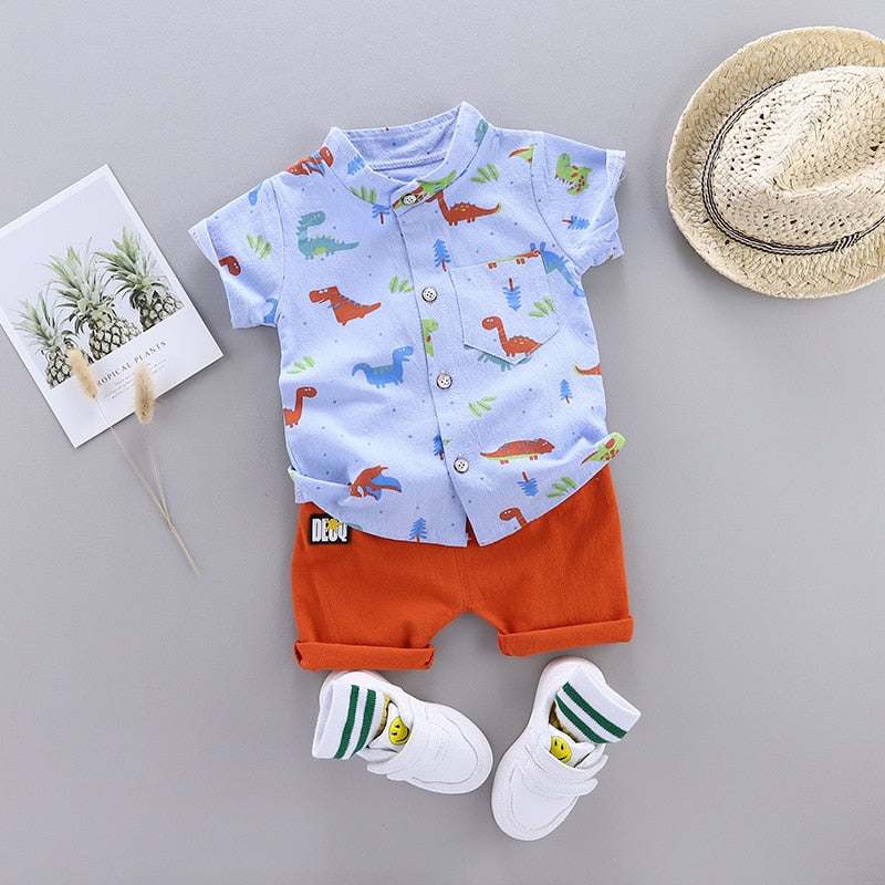 Dinosaur Print Short Sleeve Shirt + Pants